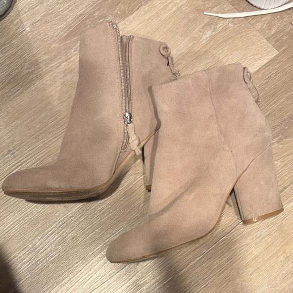 Saks Fifth Avenue Shoes - Saks Fifth Avenue Beige Suede Ankle Booties